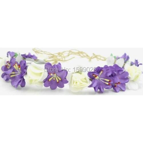 Ivory Purple Floral Crown Head Band Bridal Headdress Bridesmaid Headwear Diy Wedding Newborn Infant Toddler Lady Hair Accessory