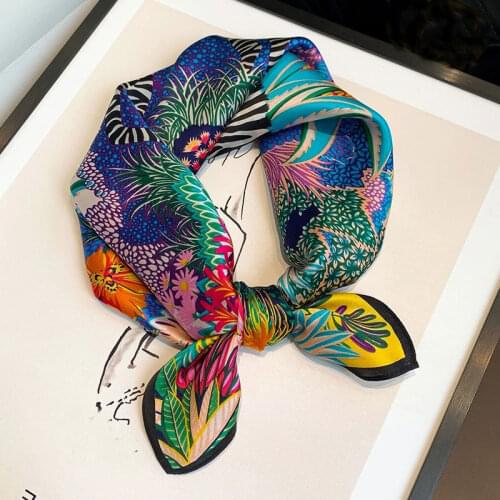 2021 Scarf Female Square Head Bandana Small Neck hijab lady girl 100% Pure Silk Scarves Beach Shawls Wraps Foulard Free Shipping