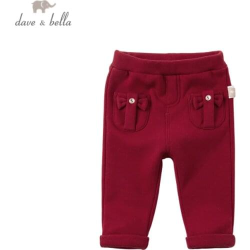 DB15327 dave bella winter baby girls pants baby fashion bow solid trousers children high quality trousers
