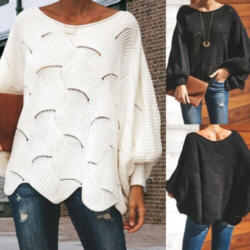 Women Oversized Solid Color Sweaters O Neck Casual Hollow Out Pullovers Autumn Winter Loose Long Sleeve Fashion Female Tops