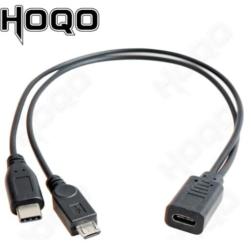 USB-C USB 3.1 Type C Female to Micro USB Male & Type C Male Splitter Data Extension Power Cable for Android Phone Tablet 30cm