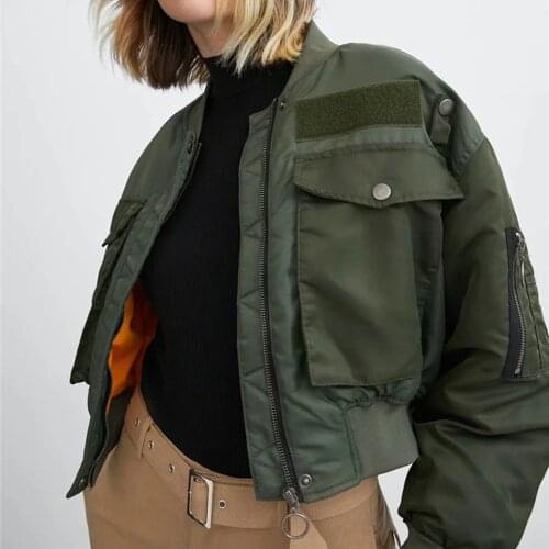 Autumn Winter Bomber Jacket Women Army Green Warm Zipper Pockets Coat Female Jacket Parkas Femme Chaqueta Mujer