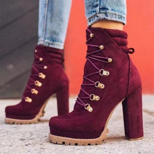 2021 Women Autumn Ankle Boots Ladies Platform Original High Heel Boot Female Fashion Casual Classic lace up Shoes Plus Size 43