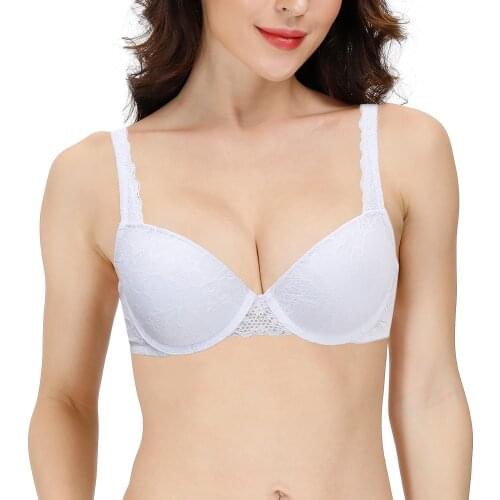 Vgplay Women Bra Plus Size Padded Push Up Bras for Women Solid White Lace Lingerie Floral Underwire Supportive Bralette