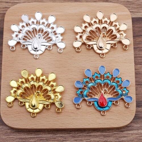 10 PCS 36*44mm Metal Alloy Peacock Connector Hair Accessories DIY Handmade Material For Jewelry Making