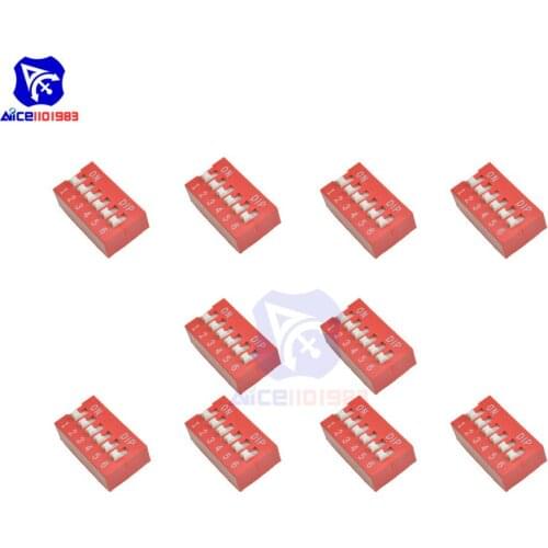Diymore 10PCS/Lot Red DIP Switch Horizontal 6 Positions 2.54mm Pitch for Circuit Breadboards PCB