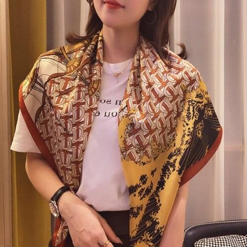 2021 Satin Style Print Square Shawl Fashion Bandana Headcloth Summer Sunscreen Silk Scarf Female 90X90CM Neckerchief Kerchief