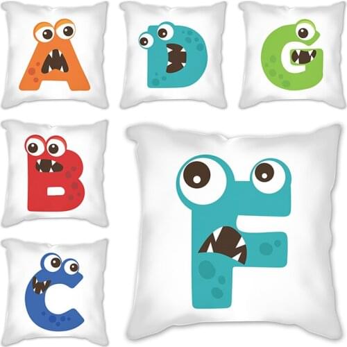 26 creative Letter Pillow 45*45cm English Alphabet white Cushion Cover Polyester Home Decoration Cojines Decorativos Para Sofa