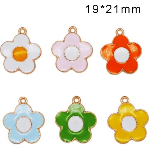 30pcs/lot Enamel Flowers Shape Bracelets Charm Pendants Fashion Jewelry Making Findings DIY Charms Handmade
