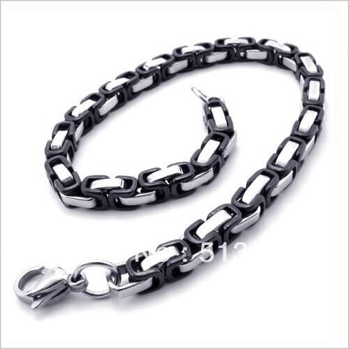 5pcs/lot free ship 7.5mm black 100% Stainless Steel Mens byzantine chain Bracelet Bangle,9'' ,fashion Valentines gifts
