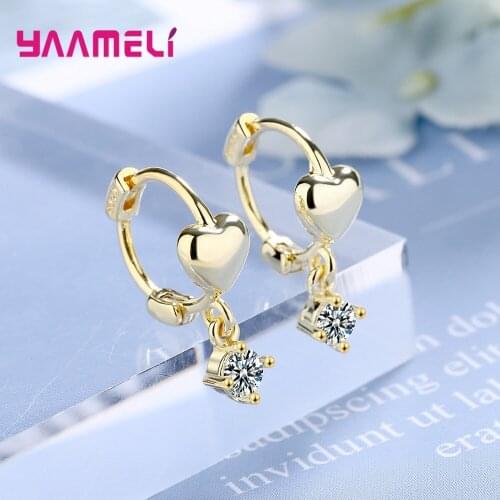 Cute Heart Crystal Earrings For Women Girls Wedding 2020 Trend Fashion Jewelry 925 Sterling Silver Valentines Day Gift