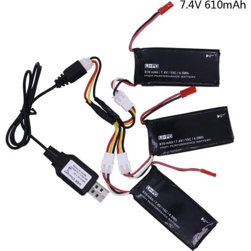 Battery for Hubsan X4 H502S H502E 7.4V 610mAh lipo battery 15C 4.5WH battery and USB charger cable For RC Quadcopter Drone Parts