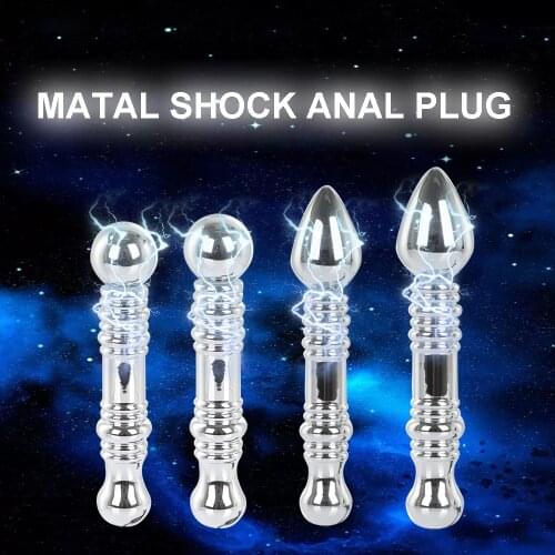Electro Shock Metal Anal beads Vaginal tight Electrical Stimulation G spot Anal Butt Plug Prostate Medical Sex Toy For Women Men