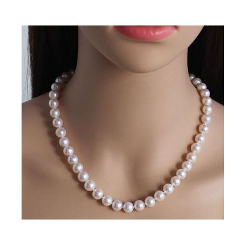 Free shipping classic 9-10mm south sea white round pearl necklace 18inch