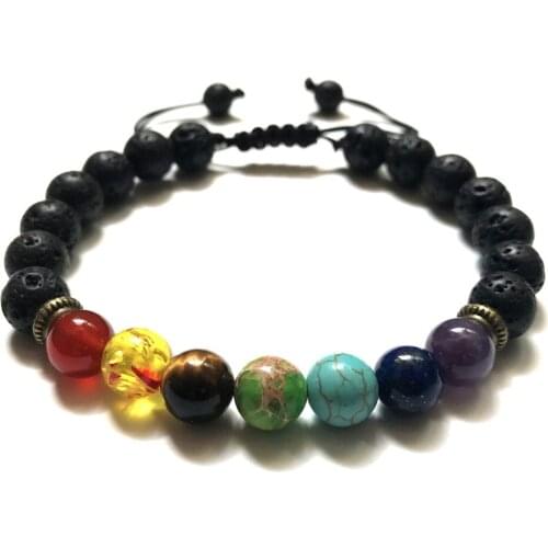 Seven chakra bracelet natural stone 8mm lava-rock yoga bracelet chakra braided bracelet 24pcs/lot free shipping