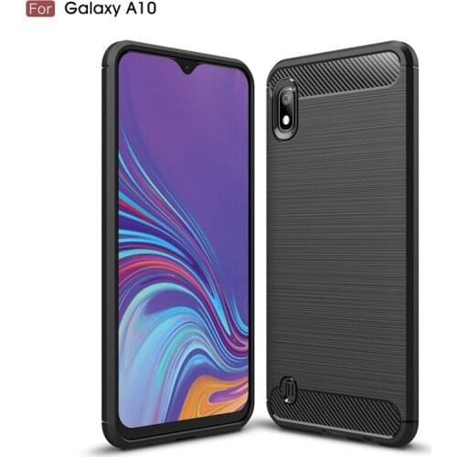 For Samsung Galaxy A10 Carbon Fiber Case Anti-knock Soft TPU Brushed Rugged Rubber Armor For A 10 Silicone Hybrid Phone Cover