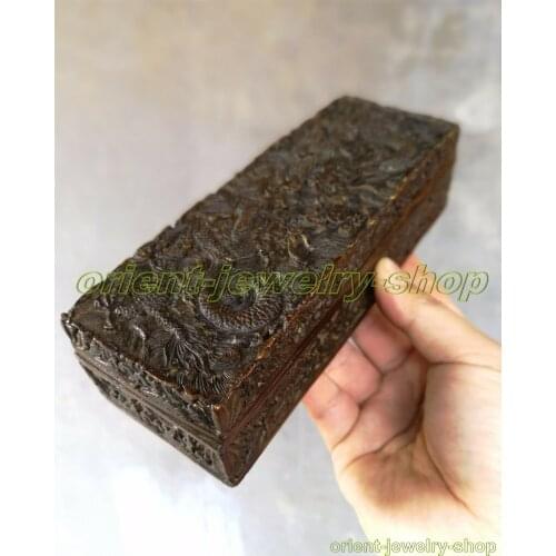 Ancient Qing dynasty Handwork Bronze dragon statue Bank money jewelry Box