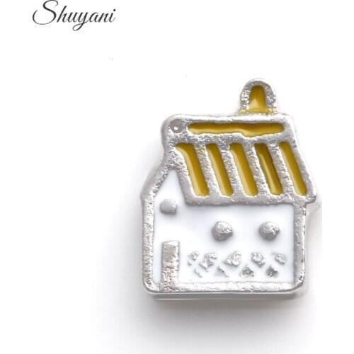 F217 Newest Arrive 20pcs/lot White Cabin House Floating Charm Fit Cheap Glass Locket MF47#(Free Shipping)