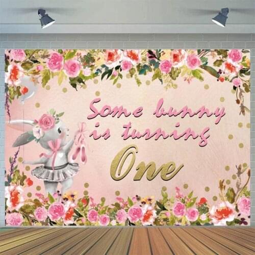 Some Bunny is Turning One Girl Princess Background Photography Floral Flowers Around Dance Rabbit 1st Birthday Party Backdrops