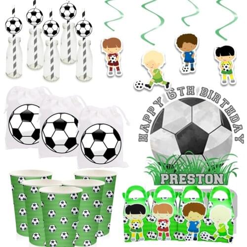 Soccer Football Theme Party Cake Topper Straws Paper Cups Favor Boxes Bags Hanging Decor Centerpiece Birthday Party Supplies