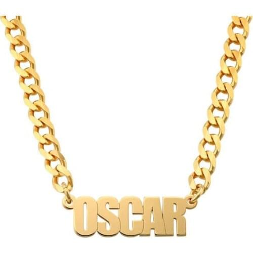 Gothic Old English Custom Name Necklaces Pendant Stainless Steel Curb Choke Chain Punk Alphabet Necklaces Jewerly Drop-Shipping