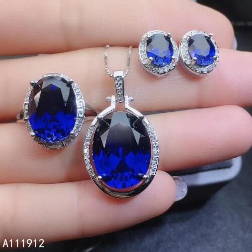 KJJEAXCMY fine jewelry natural sapphire 925 sterling silver women pendant necklace chain ring earrings set support test popular
