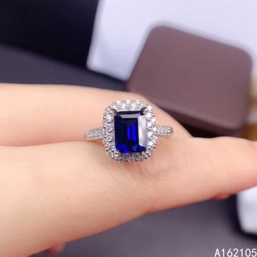 925 pure silver Chinese style natural sapphire womens luxury popular rectangle adjustable gem ring fine jewelry support detecti
