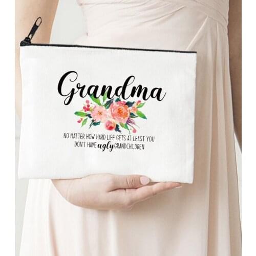 Grandma Makeup Bag Letter Love Print Cosmetic Bags Make Up Bags Toiletries Organizer Pouch Ladies Clutch Gifts Jewelry