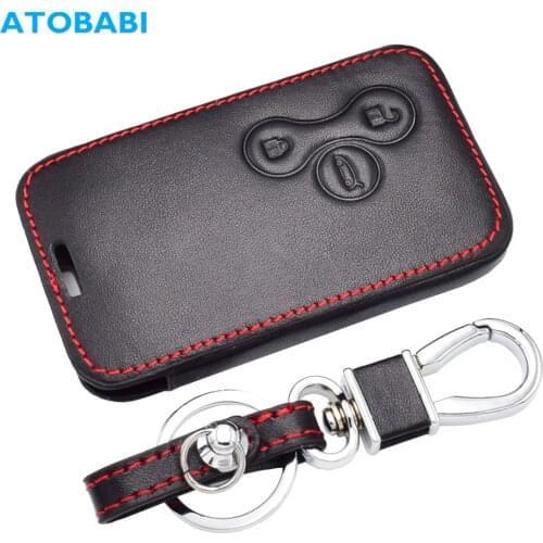 Leather Car Key Case For Renault Megane Scenic Clio 3 Buttons Smart Remote Control Fob Cover Keychain Protector Bag Accessories