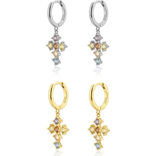 LOOXI Silver Gold Color Rainbow CZ Cross Pendiente Drop Round Earring 2021 Rock Punk Trends European Circle Earring Oorbellen