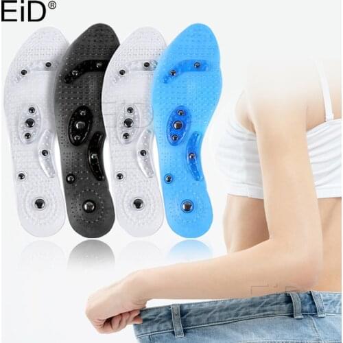 EiD Unisex Magnetic Massage Insoles Foot Acupressure Shoe Pads Therapy Slimming Insoles for Weight Loss Transparent Blue Black