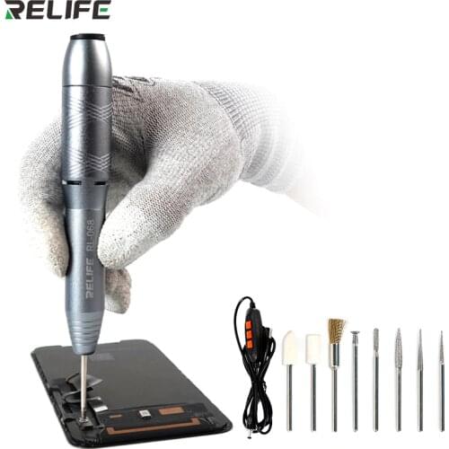 RELIFE RL-068 6-speed Power Adjustment Mini Polishing Pen for CPU and Motherboard Repair Screen Polishing with 8 Grinding Heads
