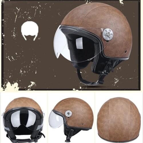 DOT motorcycle helmet Unisex Open Face Cascos Jet helm Vintage Leather electric Scooter cascque Retro M L XL XXL red black