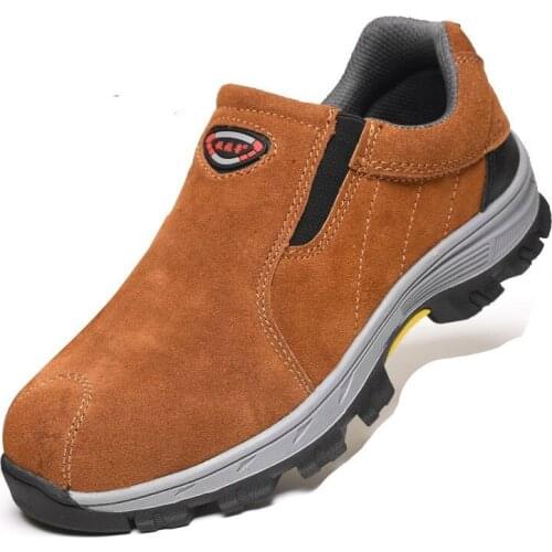 Men Steel Toe Safety Work Shoes Fashion Breathable Slip on Boots Mens genuine leather Labor Insurance Puncture Proof Shoes Man
