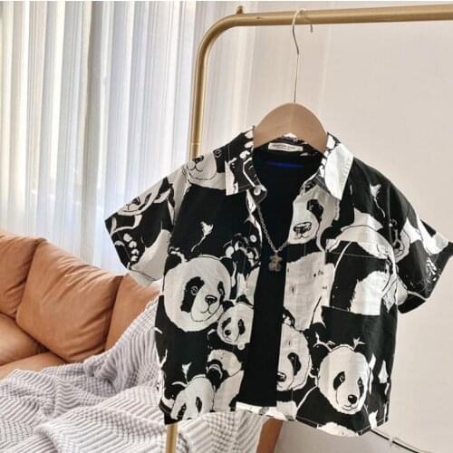 2021 new girls boys printed shirt cotton summer short sleeve kids top