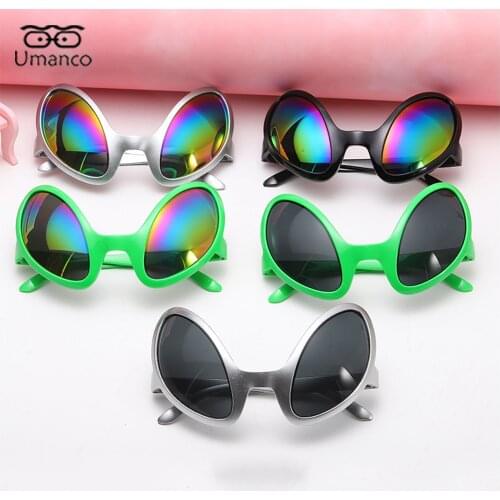 2021 New Alien Funny Glasses for Women Men Kids Green Silver Frame Colorful Lens Unisex Sunglasses Party Prom Amusement Park