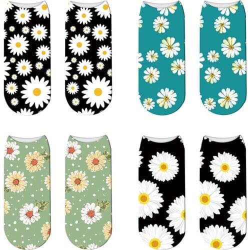 Korean Style Short Cotton Daisy New Fashion Spring Socks Woman Printed Novelty Fashion Lady Socks High Quality Cotton Tide Sox