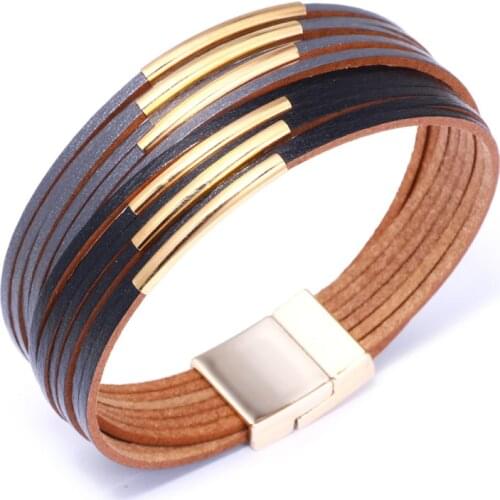 New Fashion Leather Wrap Bracelets For Women Gold Sliver Color Multilayer Charm Bracelet & Bangle Party Jewelry bracciale uomo