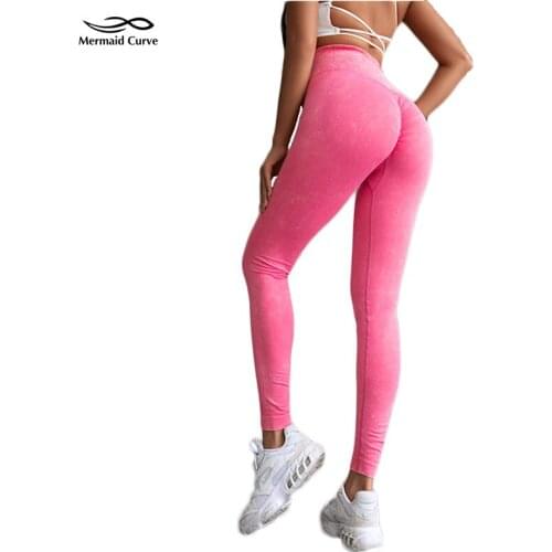 Mermaid Curve Retro Style High Waist Tight Yoga Pants Womens Washing Stretch Abdomen Push Up Hips Sports Fitness Leggings