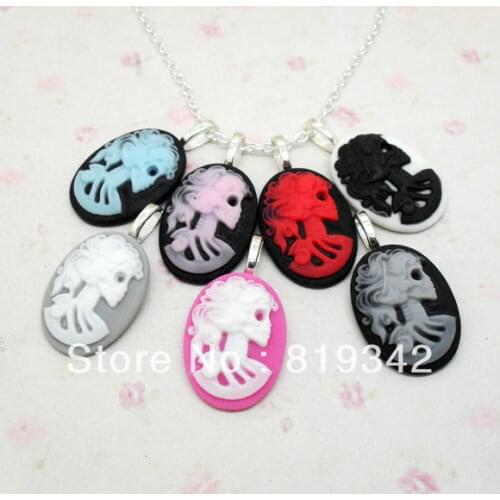 Free Shipping 6 Strands LARGE SKELETON CAMEO 18" NECKLACE GOTHIC EMO PUNK SKULL DARK VINTAGE STEAMPUNK