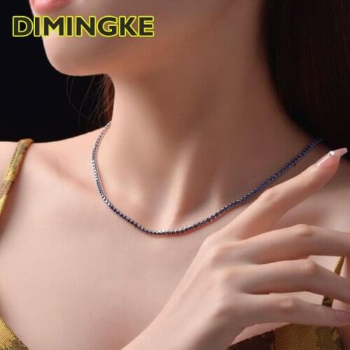 DIMINGKE 2.5mm Blue Red High Carbon Diamond Tennis Necklace S925 Sterling Silver Female Jewelry Wedding Party Birthday Gift