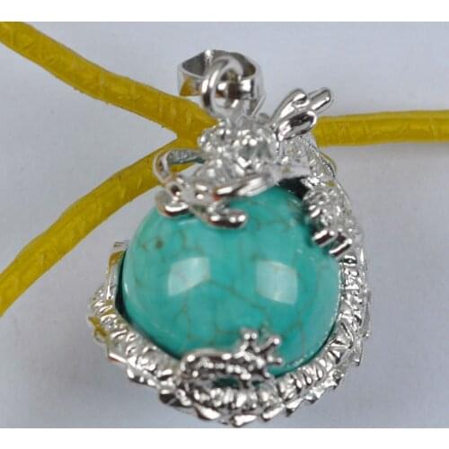 Dragon Pendant Natural Stone 16MM Round Bead Green Howlite Fit Necklace For Men Women Jewelry Gift Earrings Gem K1909