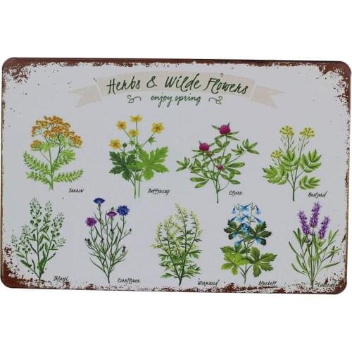 Wildflowers Herbs Florals Botanical Metal Tin Sign Vintage Art Poster Plaque Living Room Bedroom Home Wall Decor 8x12 Inch