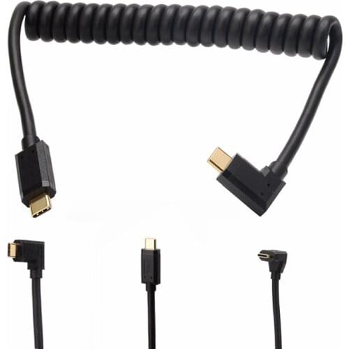 Right & Left Angle USB 3.1 Type-c Male To Male Stretch Spring Curl Flexible Cable 3A Gen2 10Gbps 4K 60HZ USB C Type Coiled Cable