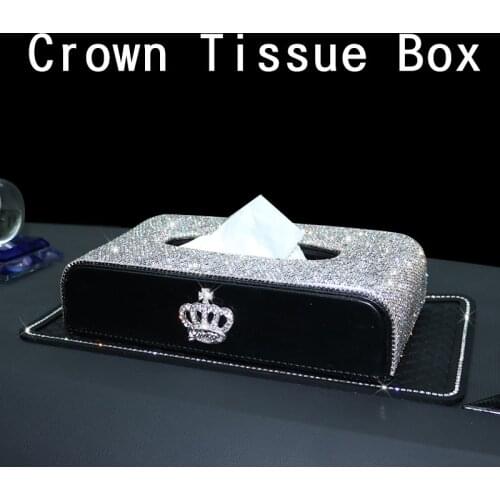 Luxuly Car Style Crystal Diamond Crown Tissue Box Diamante Stylish Seat-type Paper Box Car Women