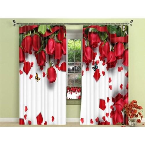 Red rose Luxury Blackout 3D Window Curtains For Living Room Bedroom Drapes cortinas for girls room