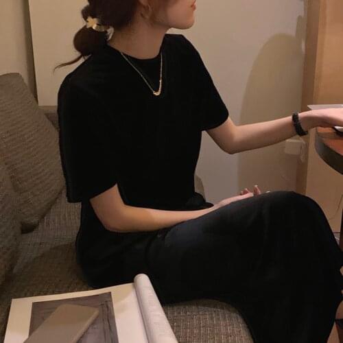 Sexy Vintage Black O Neck Short Sleeve Velvet Dress Women Split Party Evening Straight Loose Vestidos Mujer Chic Korean Wild