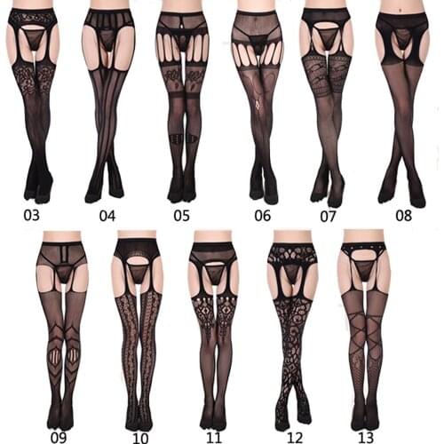 Sexy Womens Solid Striped Elastic High Waist Transparent Stockings Lingerie Garter Fishnet Pantyhose Open Crotch Tights