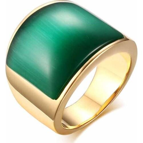 Punk 316 L Stainless Steel Wide Men Cocktail Ring Mosaic Glass Individual Party Band Festival Birthday Gift Jewelry Accessory