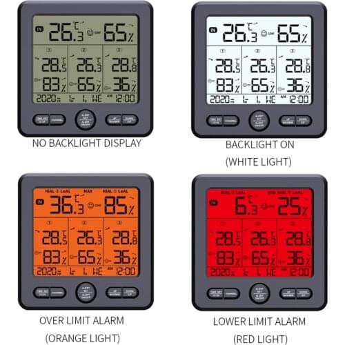 Thermometer Hydrometer with 3 Wireless Sensors Digital Temperature Humidity Monitor USB/Battery Powered w/ Max/Min Alarm Indoor